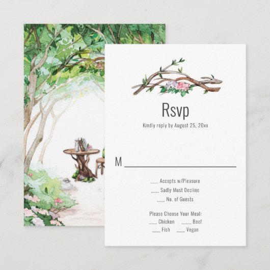 Eclectische Romance - Woodland Path Wedding RSVP Kaartje (Voorkant / Achterkant)