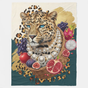 Eclectische Tijger met Parels Grote Deken, Chic Ma Fleece Deken