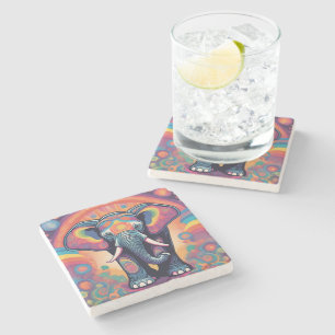 Eclectische veelkleurige levendige olifantenprint stenen onderzetter