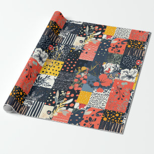 Eclectische vette botanische patchwork met polka s cadeaupapier