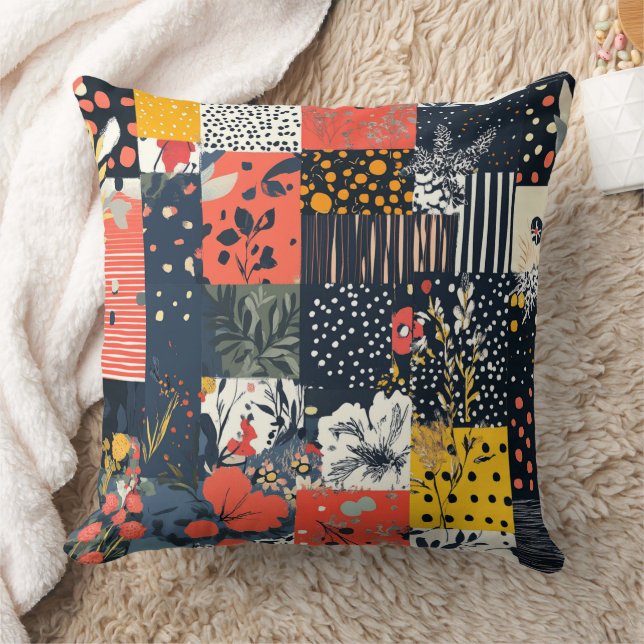 Eclectische vette botanische patchwork met polka s kussen (Deken)