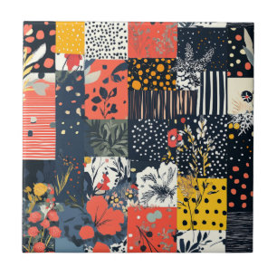 Eclectische vette botanische patchwork met polka s tegeltje