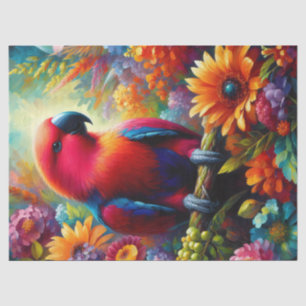 Eclectus Papegaai Kleurrijke Bloemen Decoupage Tissuepapier