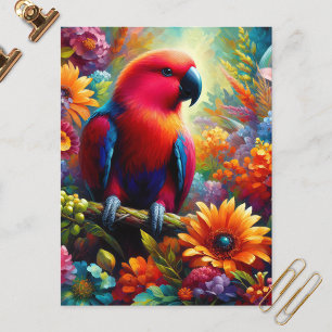 Eclectus Parrot met kleurrijke bloemen Briefkaart