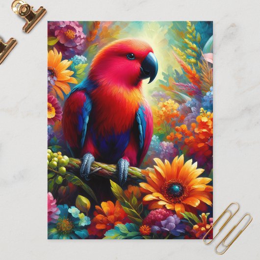 Eclectus Parrot met kleurrijke bloemen Briefkaart