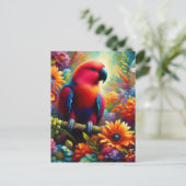 Eclectus Parrot met kleurrijke bloemen Briefkaart (Staand voorkant)