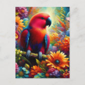 Eclectus Parrot met kleurrijke bloemen Briefkaart (Voorkant)