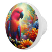 Eclectus Parrot met kleurrijke bloemen Keramische Knop (Rechts)
