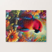 Eclectus Parrot met kleurrijke bloemen Legpuzzel (Horizontaal)