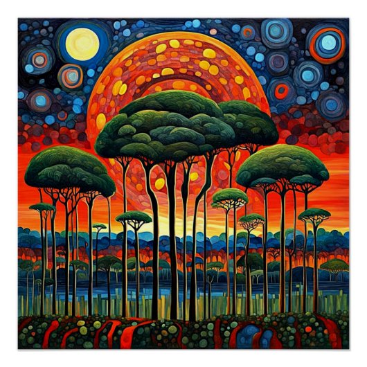 Eclips boven boslandschap perfect poster (Voorkant)