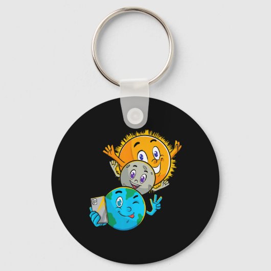 Eclipse 2024 Funny Earth Sun Moon Selfie Space Kin Sleutelhanger (Voorkant)