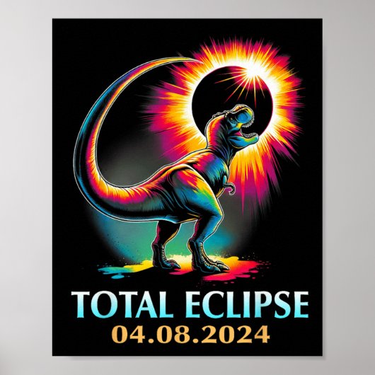 Eclipse 2024 Totale Zonsverduistering T Rex Dinosa Poster (Voorkant)