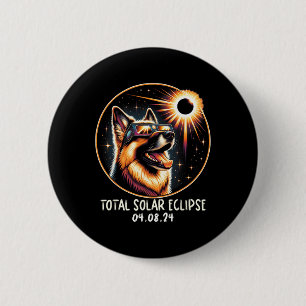 Eclipse Duitse Herder met Gles April 8 2024 Ronde Button 5,7 Cm