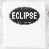 Eclipse horloge bestemming in uw stad bewerkbaar ovale sticker (Tas)