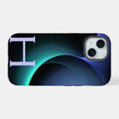 ECLIPSE MONOGRAM Levendig zwart blauw iPhone 15 Case (Achterkant horizontaal)
