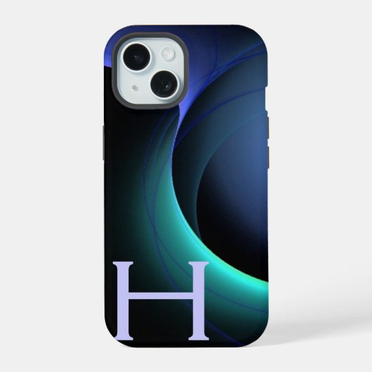 ECLIPSE MONOGRAM Levendig zwart blauw iPhone 15 Case (Achterkant)