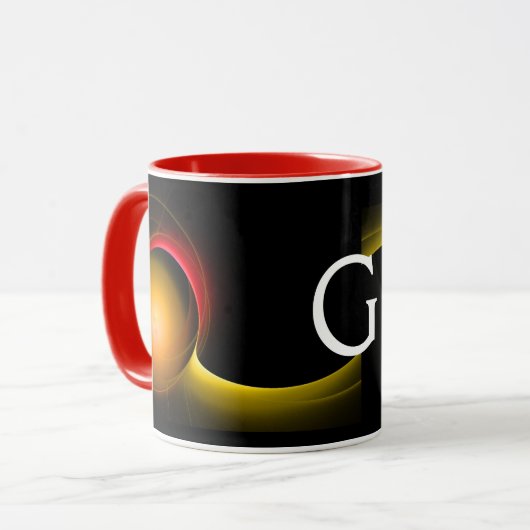 ECLIPSE MONOGRAM Red Yellow Oranje Black Fractals Mok (Voorkant links)