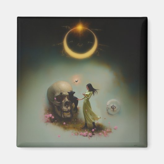 Eclipse Priestess Moon Occult Dark Witchy AI Art Magneet (Voorkant)