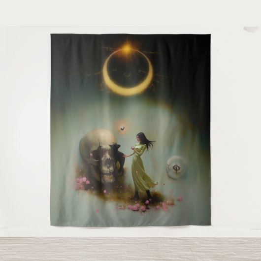 Eclipse Priestess Moon Occult Dark Witchy AI Art Wandkleed (Voorkant)