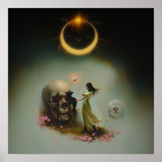 Eclipse Priestess Moon Witchy AI Art Matte Value Poster (Voorkant)