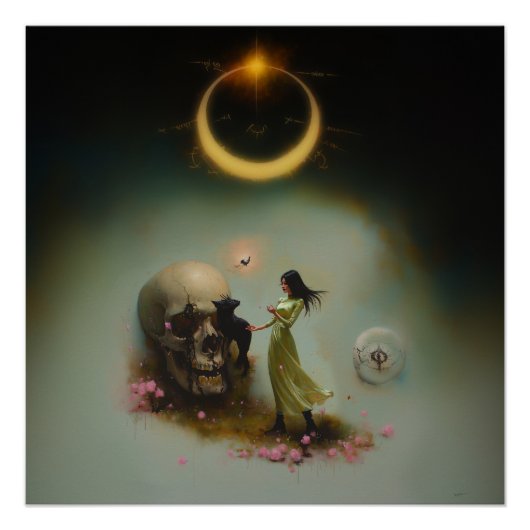 Eclipse Priestess Moon Witchy AI Art Semi-Gloss Perfect Poster (Voorkant)