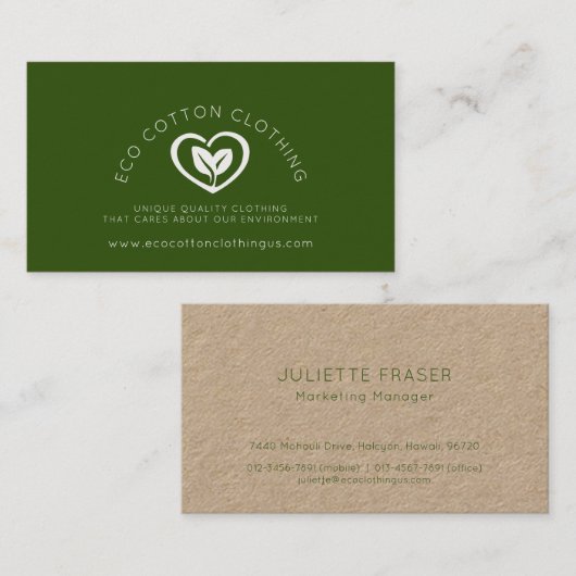 Eco 2 laat logo milieukleding over visitekaartje (Voorkant / Achterkant)