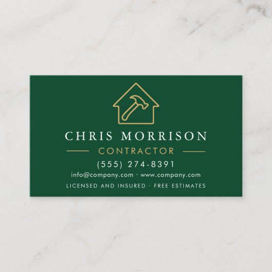 Eco Algemene Bouw Modern Groen Goud QR Code Visitekaartje (Voorkant)