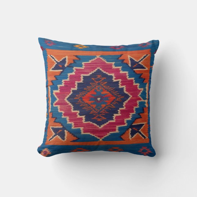 Eco-bewuste Blue Kilim Kussens: duurzaam Kussen (Voorkant)