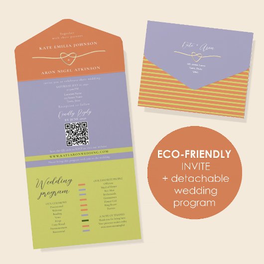 Eco Friendly Citrus Green Wedding All In One Uitnodiging
