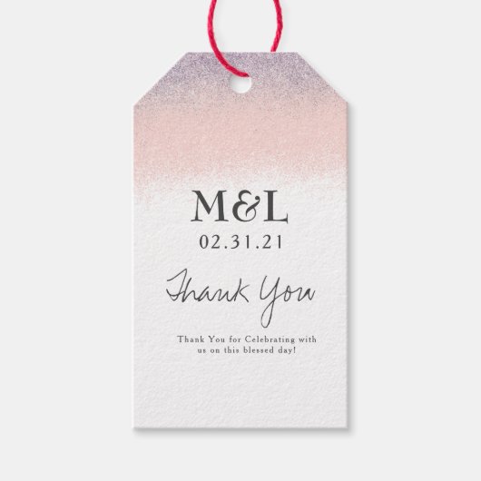 Eco Friendly Wedding Ombre Glitter Paarse Roze Cadeaulabel (Voorkant)