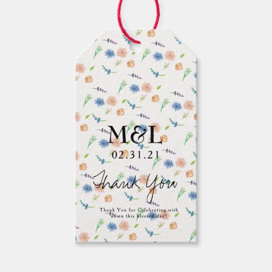 Eco Friendly Wedding Waterverf Botanical Floral Cadeaulabel (Voorkant)