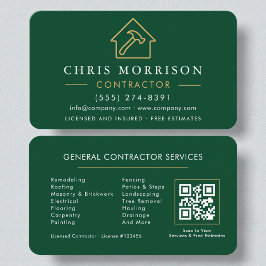 Eco General Construction Modern Green Gold QR Code Visitekaartje