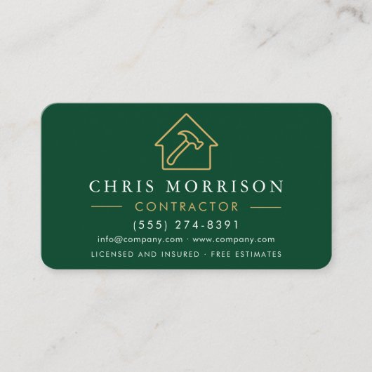 Eco General Construction Modern Green Gold QR Code Visitekaartje (Voorkant)