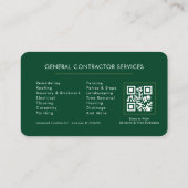 Eco General Construction Modern Green Gold QR Code Visitekaartje (Achterkant)