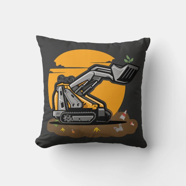 Eco Graafmachine planten groen in vuilnisopruiming Kussen (Voorkant)