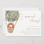 Eco Green Hot Air Ballon Lion Kind Birthday Invite Bedankkaart (Voorkant)