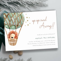 Eco Green Hot Air Ballon Lion Kind Birthday Invite