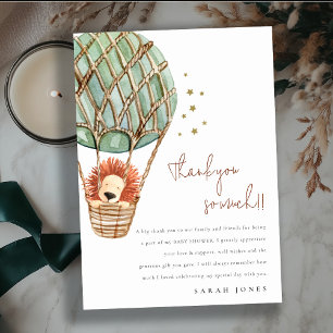 Eco Green Hot Air ballon Lion Magisch Baby shower Bedankkaart