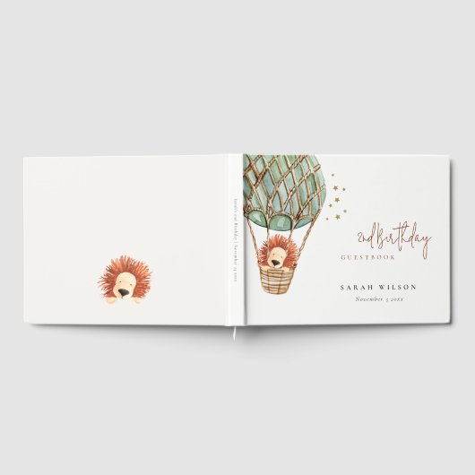 Eco Green Hot Air ballon Lion Magisch Baby shower Gastenboek (Volledig)
