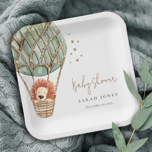 Eco Green Hot Air ballon Lion Magisch Baby shower Papieren Bordje