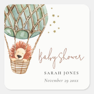 Eco Green Hot Air ballon Lion Magisch Baby shower Vierkante Sticker