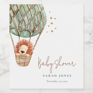 Eco Green Hot Air ballon Lion Magisch Baby shower Wijn Etiket