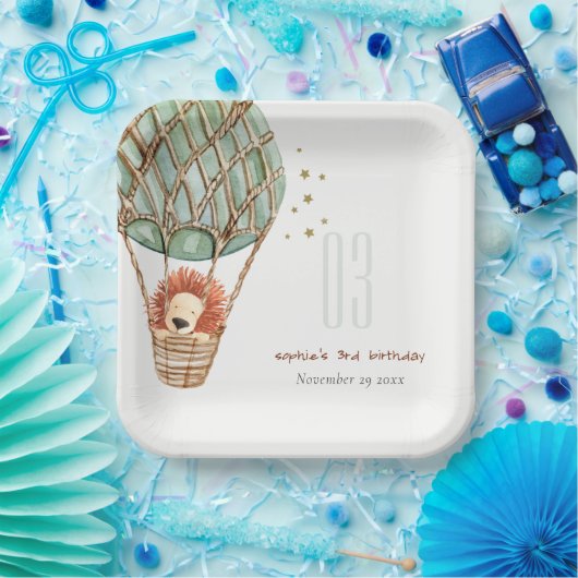 Eco Green Hot Air ballon Lion Papieren Bordje (Feest)