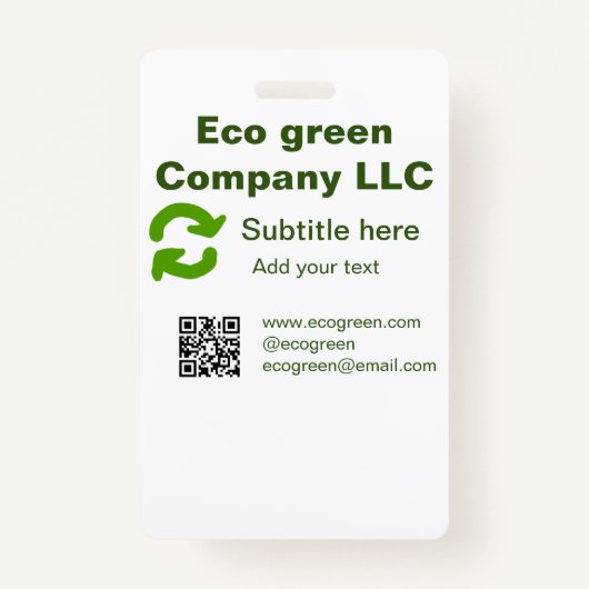 Eco groene bedrijfsnaam q-code website e-mailgegev badge (Voorkant)
