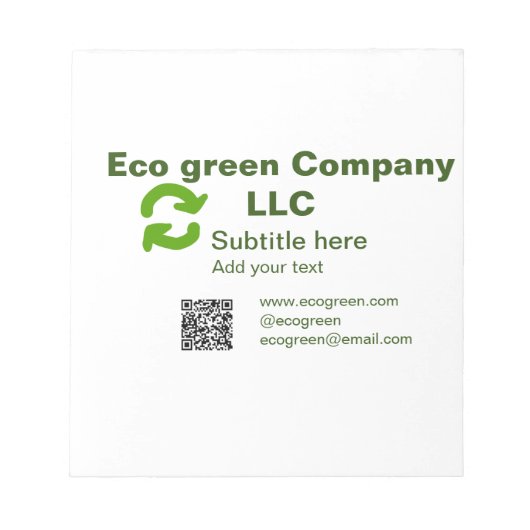 Eco groene bedrijfsnaam q-code website e-mailgegev notitieblok (Voorkant)