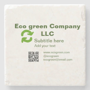 Eco groene bedrijfsnaam q r code website e-mail de stenen onderzetter