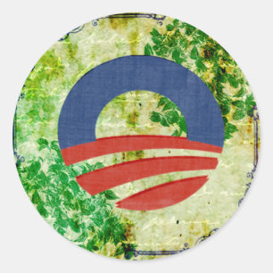 Eco Grunge Obama 2012 Herverkiezingsontwerp Ronde Sticker