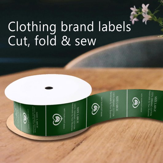 Eco hart logo custom groen wit kledinglabel satijnen lint