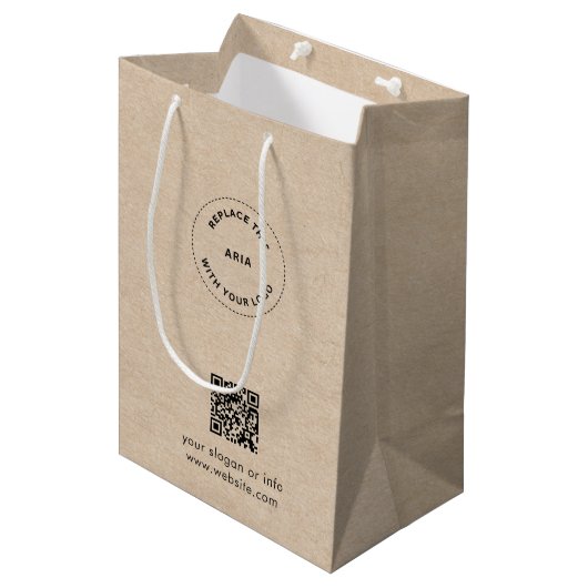Eco Kraft Zak met eigen logo & QR-cadeaubagage voo Medium Cadeauzakje (Voorkant Gekanteld)