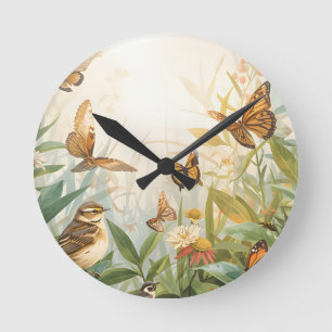Eco Natuur Wandklok – Waterverf Vogels, Planten &